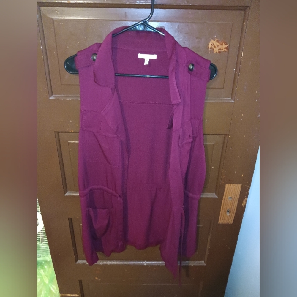 Maurices Womens Burgundy Red Size M  Utility Vest With Waist Tie